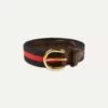 Navy And Red Stripe Webbing And Leather Belt With Brass Buckle -Drakes Shop DR1AK121918 01252 1