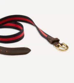 Navy And Red Stripe Webbing And Leather Belt With Brass Buckle -Drakes Shop DR1AK121918 01252 5