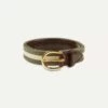 Olive And Ecru Stripe Webbing And Leather Belt With Brass Buckle -Drakes Shop DR1AK121918 02402 1