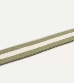 Olive And Ecru Stripe Webbing And Leather Belt With Brass Buckle -Drakes Shop DR1AK121918 02402 4