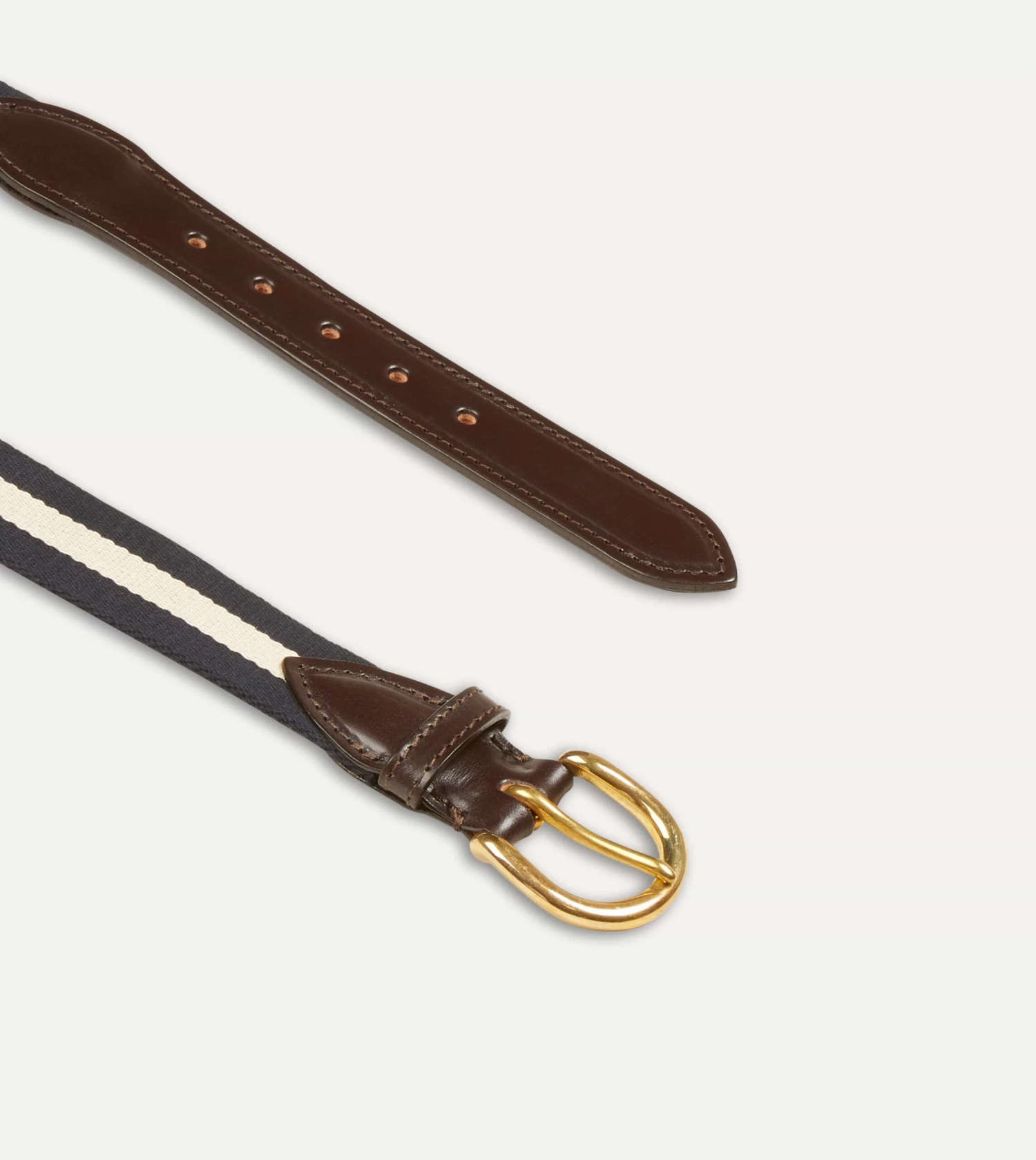 Navy And Ecru Stripe Webbing And Leather Belt With Brass Buckle 4 Navy And Ecru Stripe Webbing And Leather Belt With Brass Buckle - Image 2