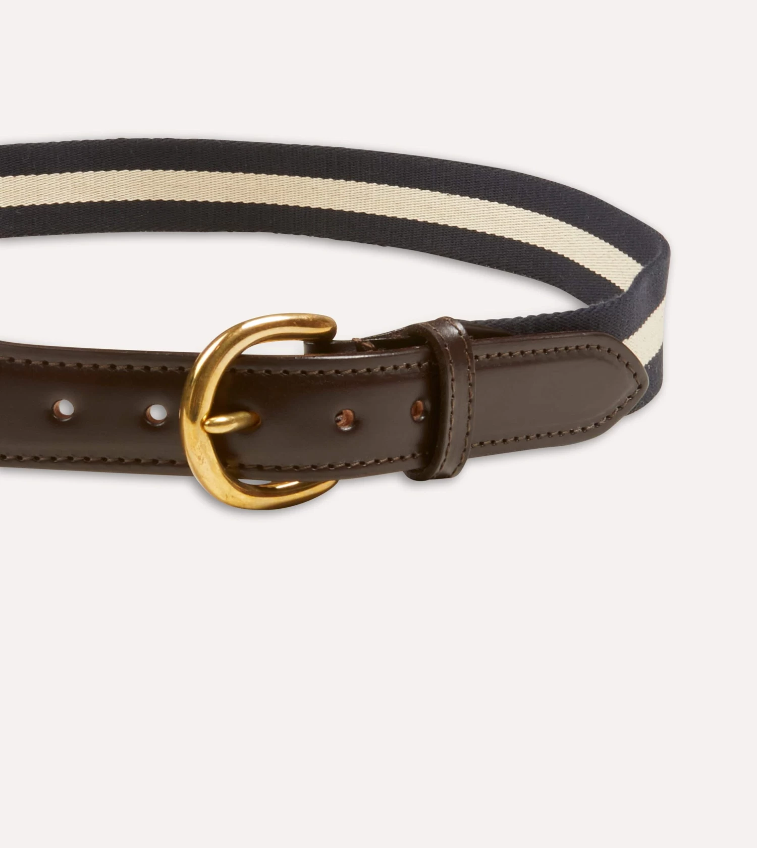 Navy And Ecru Stripe Webbing And Leather Belt With Brass Buckle 5 Navy And Ecru Stripe Webbing And Leather Belt With Brass Buckle - Image 3