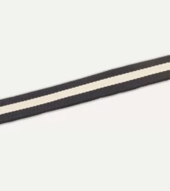 Navy And Ecru Stripe Webbing And Leather Belt With Brass Buckle 11 Navy And Ecru Stripe Webbing And Leather Belt With Brass Buckle -Drakes Shop DR1AK121918 03252 4