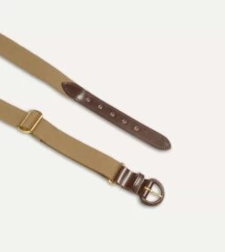 Khaki Green Leather-Covered Buckle Adjustable Webbing Belt -Drakes Shop DR1AK121919 02400 2