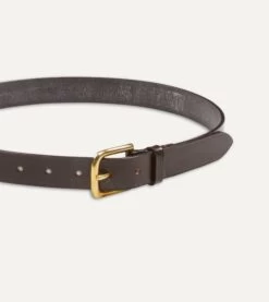 Dark Brown Unlined Bridle Leather Belt With Brass Buckle -Drakes Shop DR1AK121920 01300 3