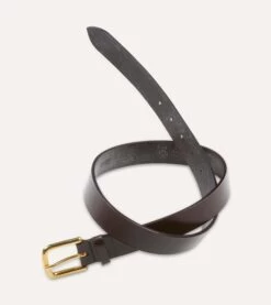 Dark Brown Unlined Bridle Leather Belt With Brass Buckle -Drakes Shop DR1AK121920 01300 5