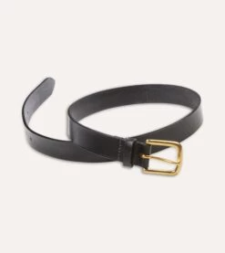 Black Unlined Bridle Leather Belt With Brass Buckle -Drakes Shop DR1AK121920 02100 5