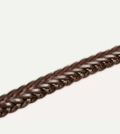 Brown Plaited Bridle Leather Belt With Brass Buckle -Drakes Shop DR1AK121921 01300 4