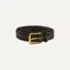 Black Plaited Bridle Leather Belt With Brass Buckle -Drakes Shop DR1AK121921 02100 1