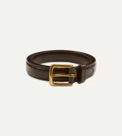 Dark Brown Fully Lined Bridle Leather Belt With Brass Buckle