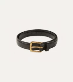 Black Fully Lined Bridle Leather Belt With Brass Buckle