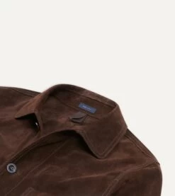 Chocolate Brown Heavyweight Suede Five-Pocket Chore Jacket -Drakes Shop DR2A1B19520 02300 3