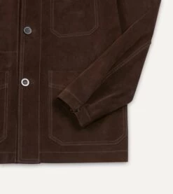 Chocolate Brown Heavyweight Suede Five-Pocket Chore Jacket -Drakes Shop DR2A1B19520 02300 4