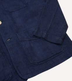 Navy Linen Five-Pocket Chore Jacket -Drakes Shop DR2A1B22085 06250 5