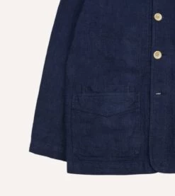Navy Linen Five-Pocket Chore Jacket -Drakes Shop DR2A1B22085 06250 6
