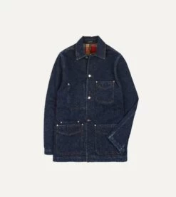 Stone Wash Selvedge Denim Five-Pocket Chore Jacket With Blanket Lining
