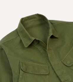 Olive Herringbone Cotton Jungle Jacket 13 Olive Herringbone Cotton Jungle Jacket -Drakes Shop DR2A1D24118 01400 3