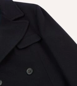 Navy Double-Breasted Wool Overcoat -Drakes Shop DR2A1P23500 01250 4