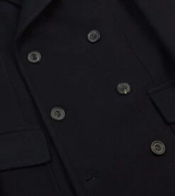 Navy Double-Breasted Wool Overcoat -Drakes Shop DR2A1P23500 01250 5