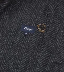 Dark Grey Herringbone Wool Raglan Coat -Drakes Shop DR2A1Q22513 01600 5