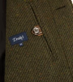 Green Donegal Wool Twill Raglan Coat -Drakes Shop DR2A1Q22515 01400 4 LR