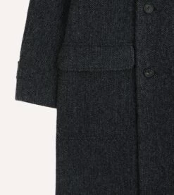 Grey Herringbone Wool Double-Breasted Raglan Coat -Drakes Shop DR2A1Q23501 01600 6
