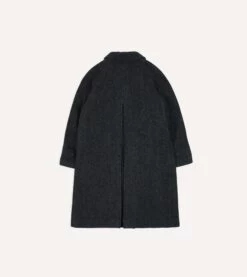 Grey Herringbone Wool Double-Breasted Raglan Coat -Drakes Shop DR2A1Q23501 01600 7