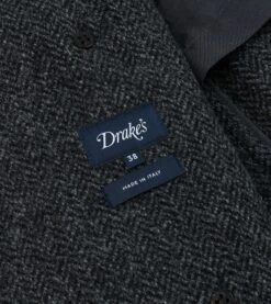 Grey Herringbone Wool Double-Breasted Raglan Coat -Drakes Shop DR2A1Q23501 01600 8