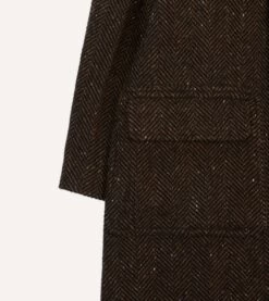 Brown Herringbone Wool Raglan Coat -Drakes Shop DR2A1Q23506 01301 3
