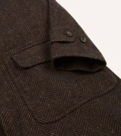 Brown Herringbone Wool Raglan Coat -Drakes Shop DR2A1Q23506 01301 4
