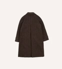 Brown Herringbone Wool Raglan Coat -Drakes Shop DR2A1Q23506 01301 8
