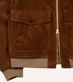 Tobacco Heavyweight Suede A-2 Bomber Jacket -Drakes Shop DR2A1U21351 01300 2
