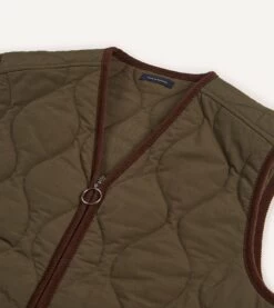 Olive Quilted Nylon Zip Vest -Drakes Shop DR2A1W22525 02400 3 LR