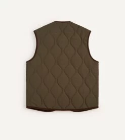 Olive Quilted Nylon Zip Vest -Drakes Shop DR2A1W22525 02400 5 LR