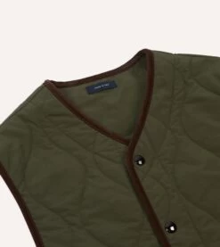 Olive Quilted Nylon Snap Vest -Drakes Shop DR2A1X23523 01400 3