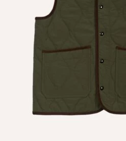 Olive Quilted Nylon Snap Vest -Drakes Shop DR2A1X23523 01400 4