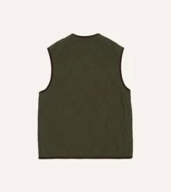 Olive Quilted Nylon Snap Vest -Drakes Shop DR2A1X23523 01400 6
