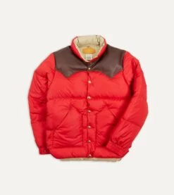 Rocky Mountain Featherbed For Drake's Red Nylon Leather Christy Down Jacket