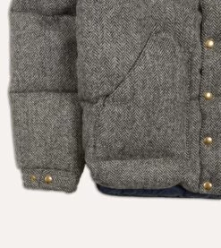 Rocky Mountain Featherbed For Drake's Herringbone Harris Tweed Leather Christy Down Jacket -Drakes Shop DR2A1Y22830 01603 4