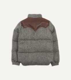 Rocky Mountain Featherbed For Drake's Herringbone Harris Tweed Leather Christy Down Jacket -Drakes Shop DR2A1Y22830 01603 7