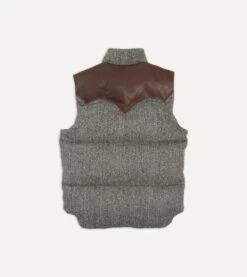 Rocky Mountain Featherbed For Drake's Herringbone Harris Tweed Leather Christy Down Vest -Drakes Shop DR2A1Y22831 01603 7