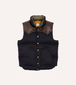 Rocky Mountain Featherbed For Drake's Navy Harris Tweed Leather Christy Down Vest