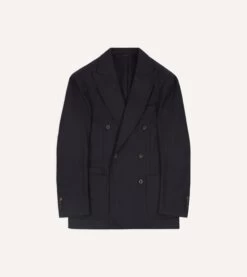 Navy Wool Flannel Double-Breasted Tailored Jacket