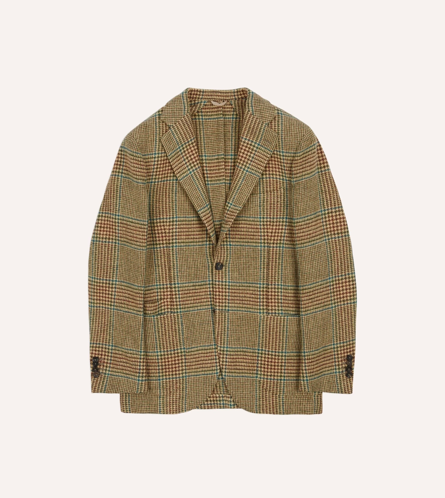 Brown, Green And Blue Houndstooth Check Tweed Blazer 3 Brown, Green And Blue Houndstooth Check Tweed Blazer