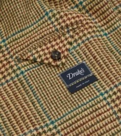 Brown, Green And Blue Houndstooth Check Tweed Blazer 18 Brown, Green And Blue Houndstooth Check Tweed Blazer -Drakes Shop DR2A2B22211 01663 7