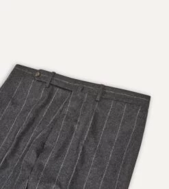 Grey Chalkstripe Wool Flannel Flat Front Trouser -Drakes Shop DR2A2D21868 02602 3