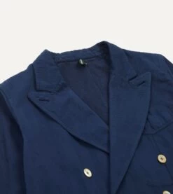Navy Cotton Linen Herringbone Games Blazer Mk. III -Drakes Shop DR2A2E22084 01250 3