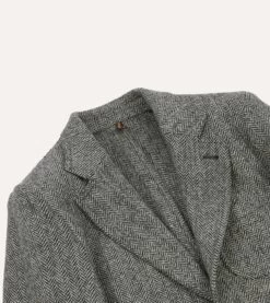 Grey Herringbone Harris Tweed Games Blazer Mk. VII -Drakes Shop DR2A2H22799 01103 3