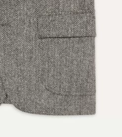 Grey Herringbone Harris Tweed Games Blazer Mk. VII -Drakes Shop DR2A2H22799 01103 5