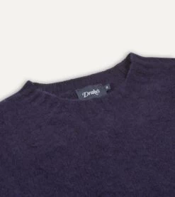 Navy Brushed Shetland Crew Neck Jumper -Drakes Shop DR2A3A21501 01250 3